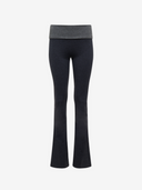 grey flared pants with gray waistband on a white background