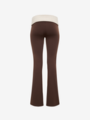 Brown flared pants with a white waistband on a white background

